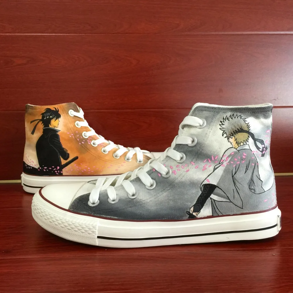 Вэнь ручная роспись парусиновая обувь дизайн на заказ аниме Gintama Саката гинтоки высокие пункт унисекс Спортивная для мужчин женщи