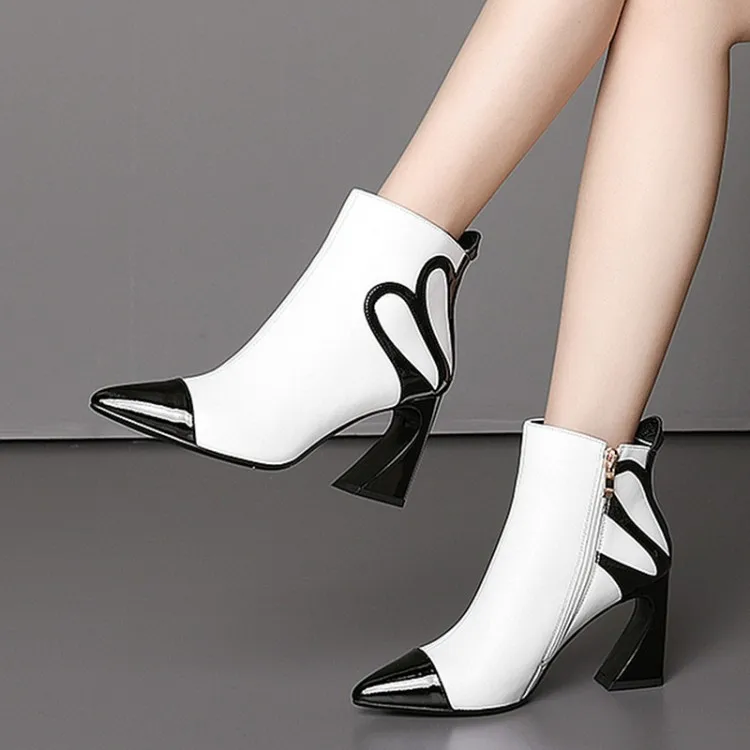 

2018 new Martin boots female pointed high-heeled banquet thick with low boots color matching high heel women's shoes.