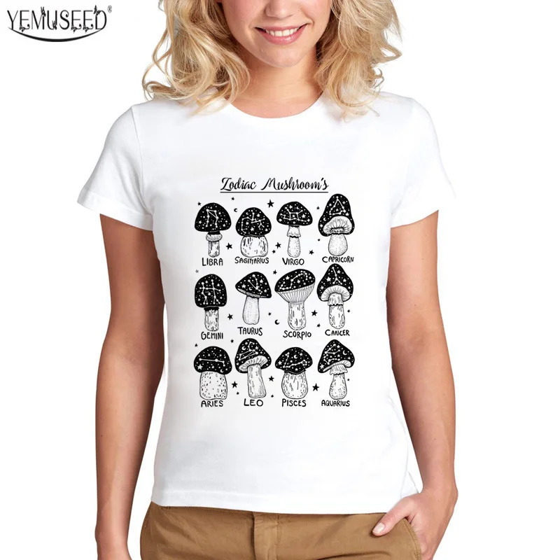 

YEMUSEED 2018 NEW Star mushroom Pritn T shirt Women Tops Fashion Tees O-Neck DQ66-QM