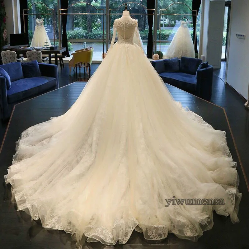 Robe de mariage Настоящее фото бальное платье свадебное платье Длинные платья для невесты рукав на заказ размер vestidos de noiva свадебное платье es