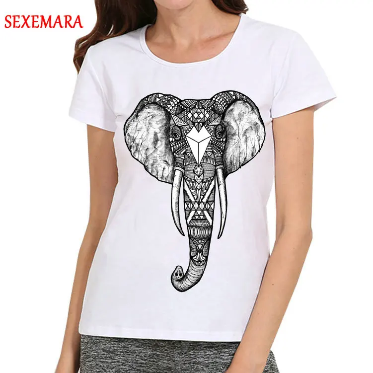 New Women White Animal Elephant T Shirt Short Sleeve Elephant Top Tees