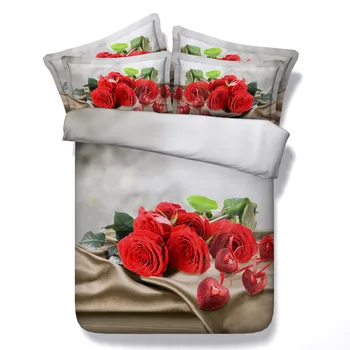 

Silk rose Digital print Bedding Set Quilt Cover Design Bed Set Bohemian a Mini Van Bedclothes 3pcs Large size 260*225cm JF361