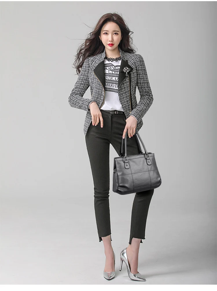 

JIULIN Women's Bag Handbag 2018 European and American Fashion Middle-aged Soft-leather Cross-checked Slant Bag