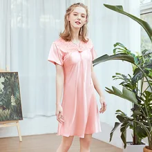 Темно-синее Шелковистое женское платье с v-образным вырезом, пижамы с короткими рукавами, пижамы для сна, халат, домашняя одежда, ночная рубашка