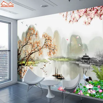

ShineHome-Large 3d Chinese Ink Landscape Narure Wallpaper Wall Murals Rolls Paper Non Woven Wallpapers for 3 d Living Room Decor
