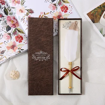 

British European suit white feather pen Metal pen pen High-grade writing stationery gift pen Holiday gift gift