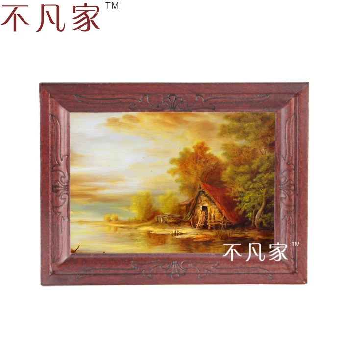 

Dollhouse Wholesale 1:12 scale miniature classical a small house and a stream oil Home Decorations Painting Frame E-6