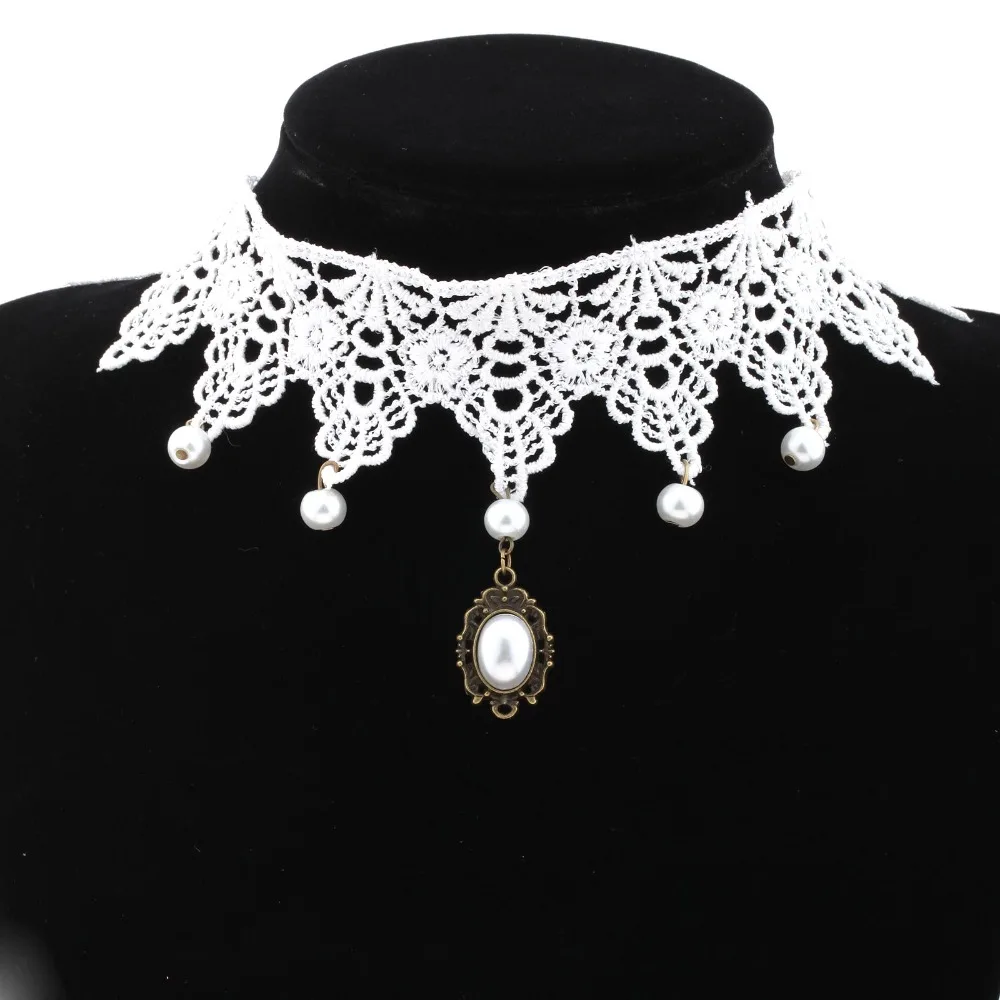 2016 New Fashion Vintage White Ribbon Rose White Lace Statement Choker