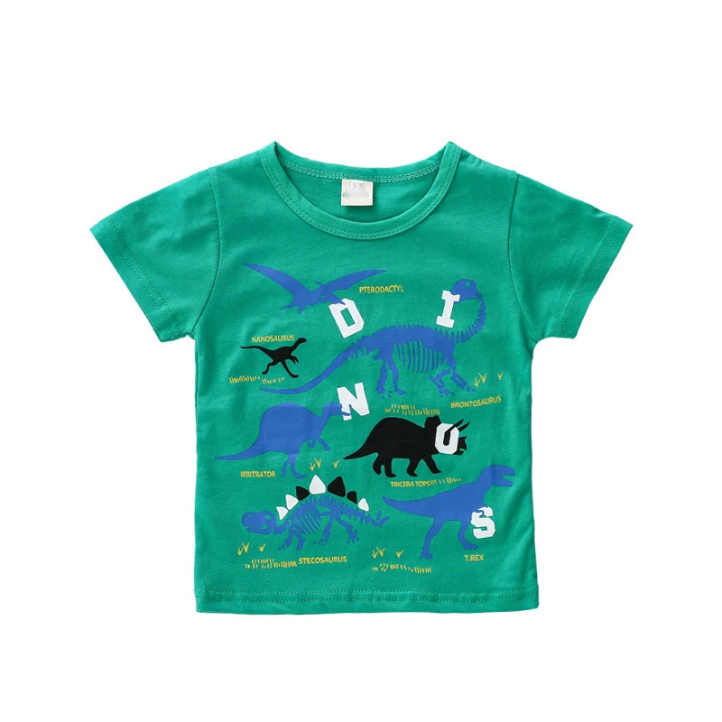 Модная летняя футболка для детей Детские футболки с принтом хлопковая детская футболка с круглым вырезом топы для мальчиков и девочек с зеленым динозавром - Цвет: 3021B