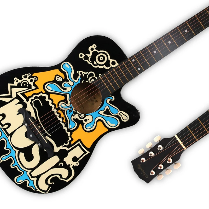 38 inch Folk Guitar Color Painted Graffiti Basswood 6 Strings Guitarra Unisex Beginner Home-schooling Musical Instruments AGT63