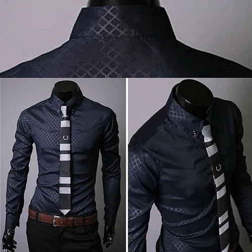 Модные мужские Argyle Роскошные Бизнес Стиль Slim Fit с длинным рукавом Повседневное платье рубашка