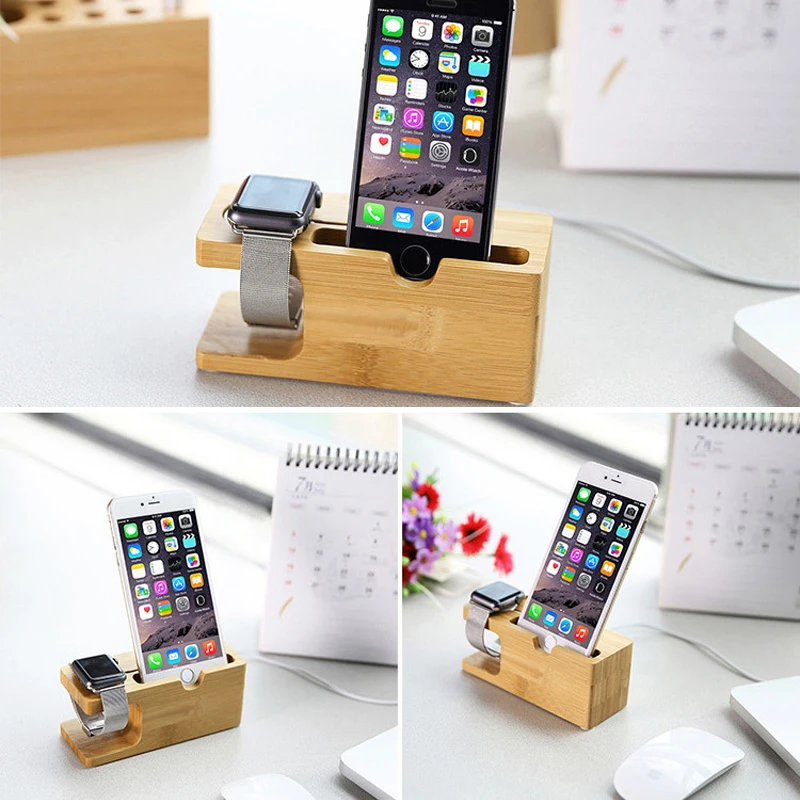 Деревянная зарядная станция XMXCZKJ Bambboo для iPhone X 8 док подставка Apple Watch держатель