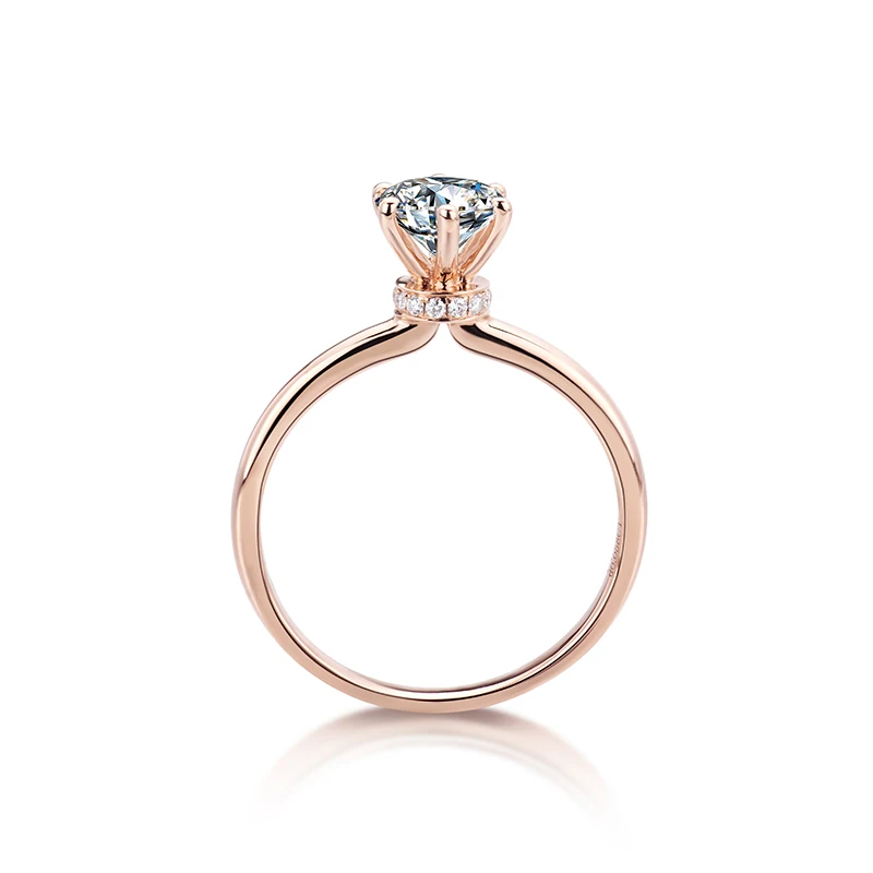 Модное классическое стильное 1ct круглое моиссанитовое кольцо с шестью зубцами 18k