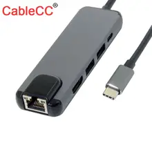 CabaleCC USB 3,1 type-C USB-C к HDMI и двумя портами 3,0 концентратор и Ethernet и питание для портативных ПК и Macbook