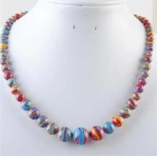 

Beautiful!6-14mm Multicolor Turquoise Beads Necklace 18"AAA+008