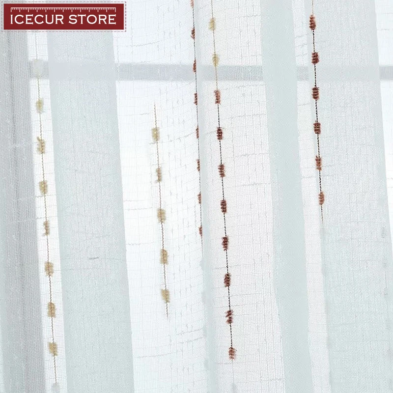 ICECUR Linen Fabric Stripes Embroidered Tulle Curtains for Living Room Kitchen Simple Modern Curtain Window Blinds Voile Drapes | Дом и сад