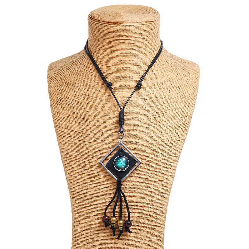 NIUYITID Women Men Twelve Constellations Necklace Waxed Thread Rope Necklace & Pendant Wooden Bead Neckless Jewellery  (2)
