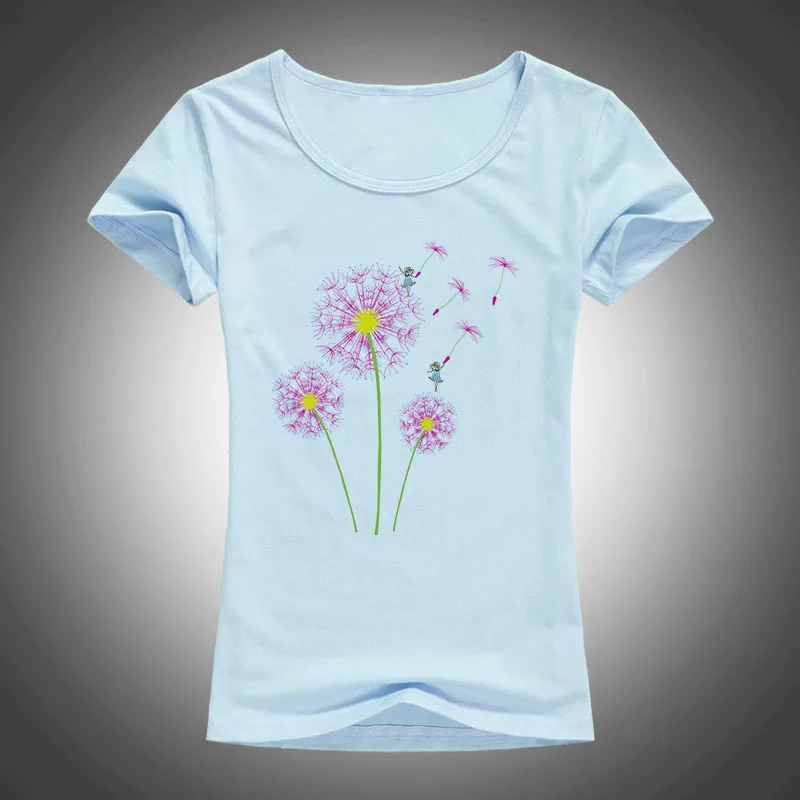 high quality cotton t shirt women dandelion flying printed summer fashion short sleeve tops tees camiseta F33