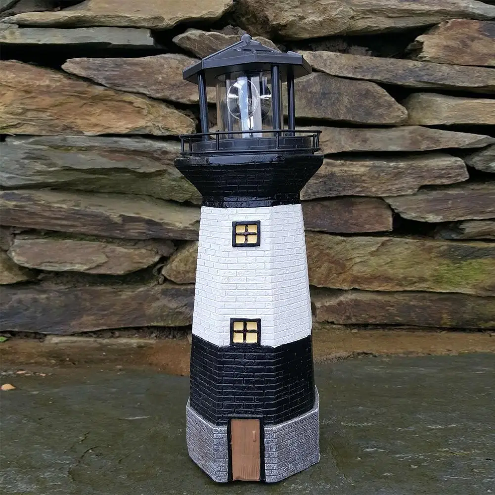 

1PCS Black Solar Rotary Lighthouse Lamp For Yard Path Lawn Garden Patio Villa Decorative Lantern Solar Powered Decorative Light