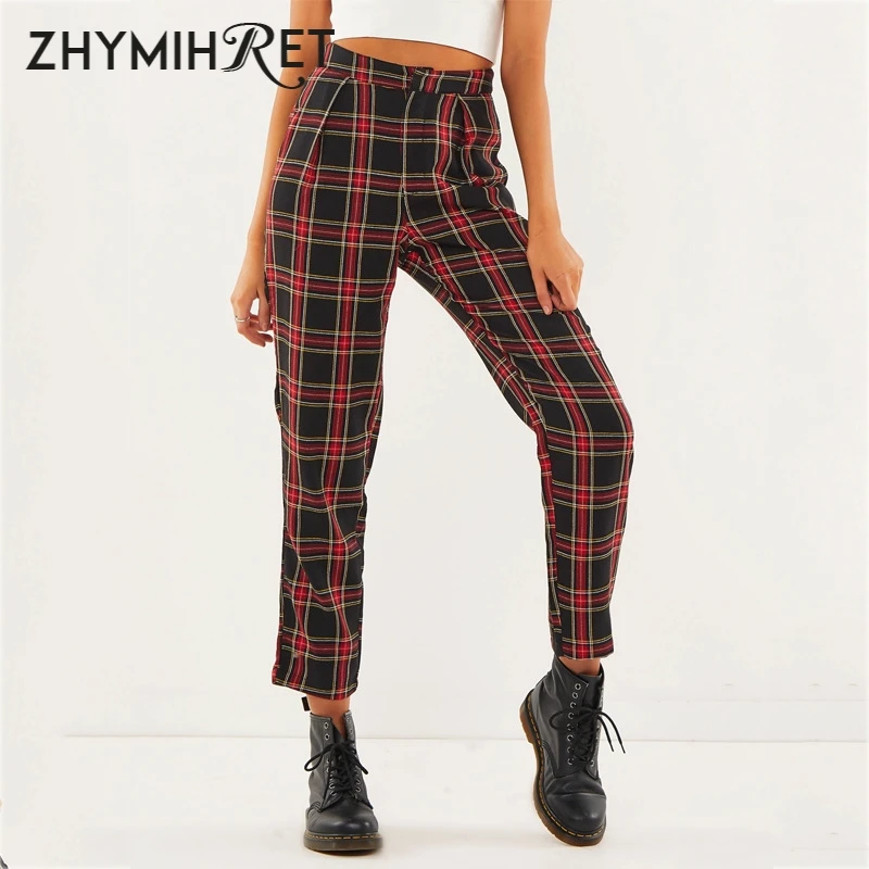 ZHYMIHRET 2020 Autumn Cotton Straight Plaid Women's Pants Ankle-Length Zipper Capris Casual Mid Waist Trousers Pantalon Femme ZHYMIHRET 2020 Autumn Cotton Straight Plaid Women's Pants Ankle-Length Zipper Capris Casual Mid Waist Trousers Pantalon Femme