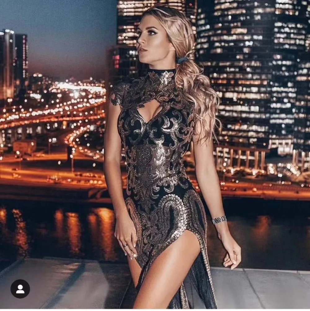 

High Quality Sexy Sequins Knee Length Women Summer Dress 2018 Celebrity Designer Fashion Dress Vestido