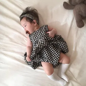 

2019 Ins Japan&korean Summer Baby Kids Girls Boys Ruffles Rompers Plaid Clothings