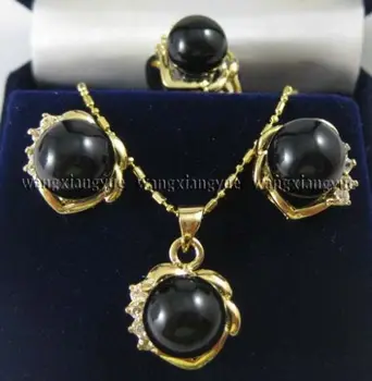 

Prett Lovely Women's Wedding shipping> >>>>>Black Rich stone Earrings Ring & Necklace Pendant Set AAA NEW-jewelry brincos