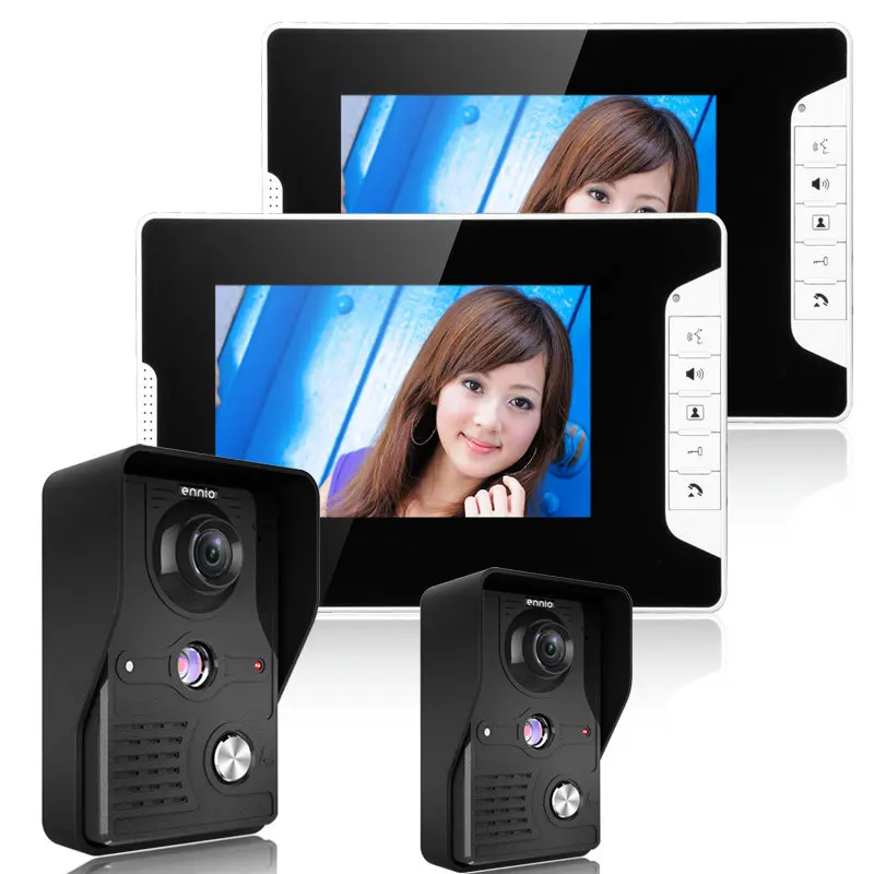 Free Shipping! Wired 7\ color TFT LCD Video Door Phone Doorbell Intercom Kit 2-camera 2-monitor Night Vision