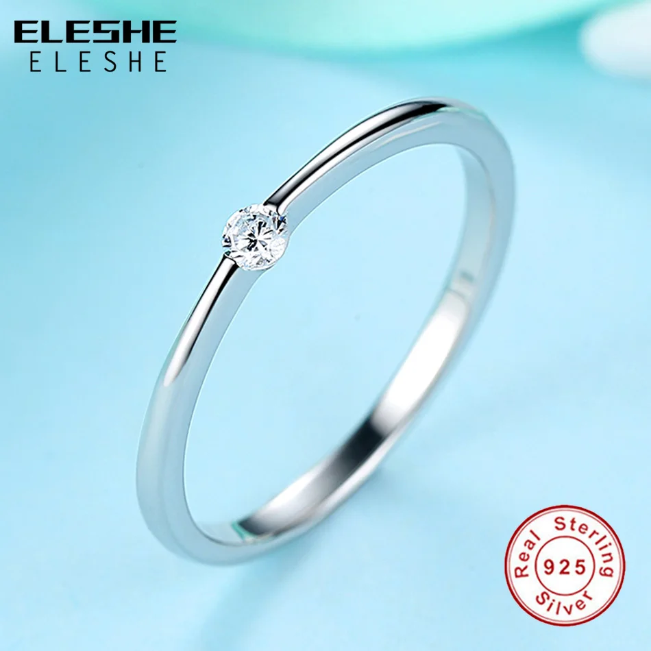 ELESHE Luxury Brand 925 Sterling Silver Rings with Crystal for Women Engagement Wedding Ring Silver Jewelry