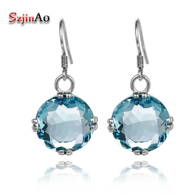 Szjinao Unique Custom Hearts 925 Sterling Silver Vintage Earrings Szjinao Unique Custom Hearts 925 Sterling Silver Vintage Earrings For Women Oval Aquamarine Wedding Whole Fashion