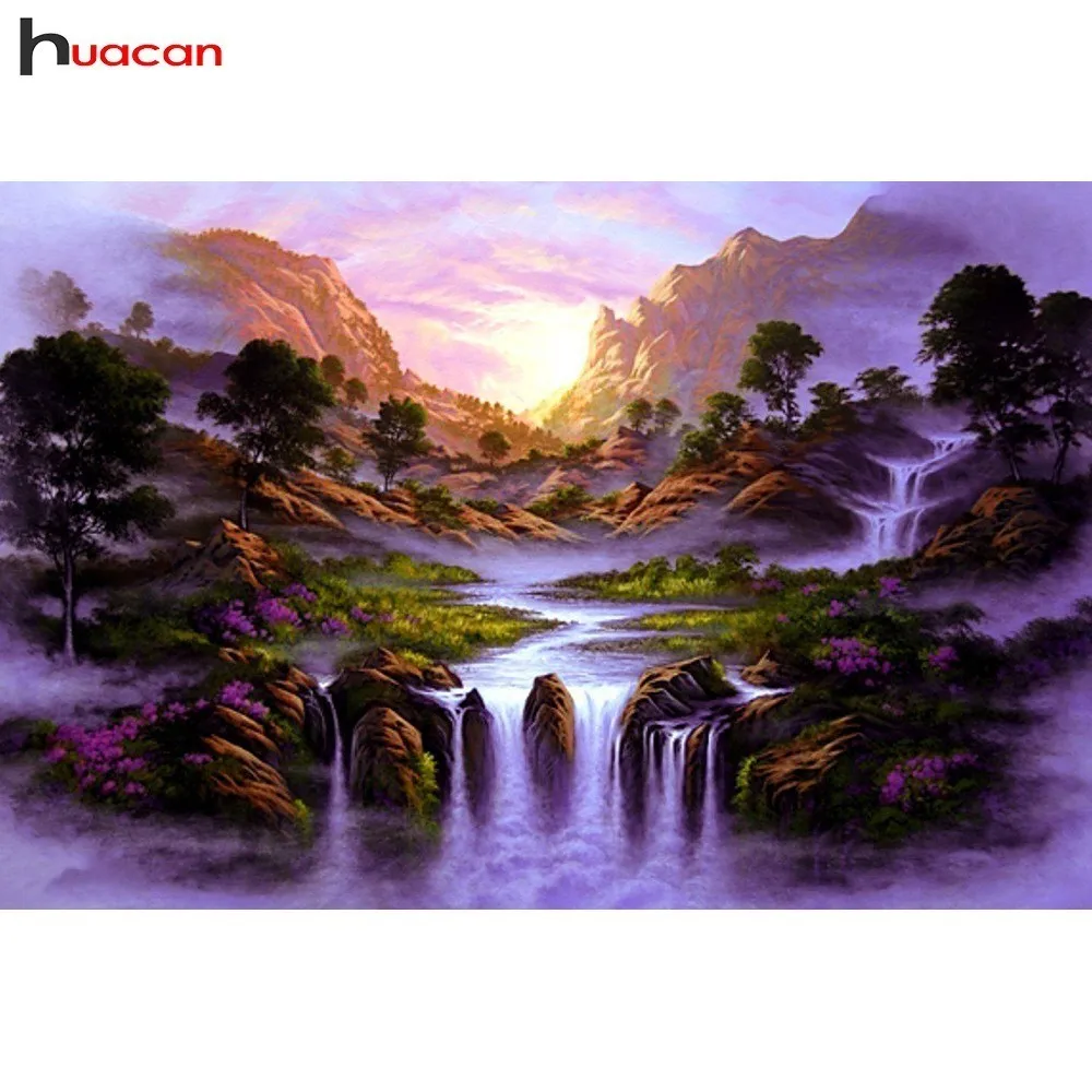 

HUACAN Diamond Painting Landscape 5D Diy Diamond Embroidery Mountain Full Round Mosaic Rhinestone Picture Garden Decoration