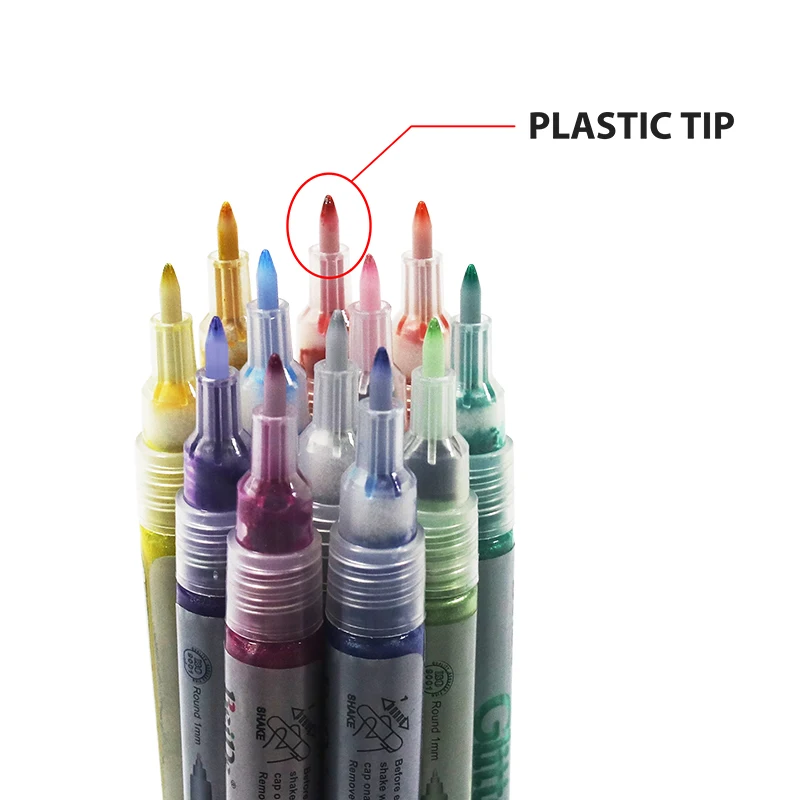 

12 Color Glitter Marker Pen 1mm Microporous Writing Pigment Ink Water Resistance Non Toxic Drawing School Supplies