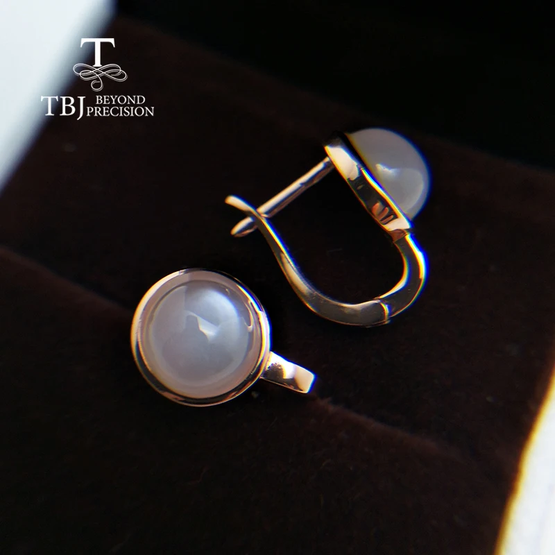 TBJ, натуральный белый лунный камень застежка серьги с настоящим индийским драгоценным камнем 925 серебро для девочек Черная пятница и Рождественский подарок