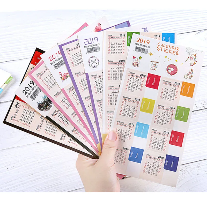 

4 designs 2019 Calendar Sticker Notebook Index Monthly Category Sticker Planner Accessorie Slip Sheet New Year Cute Planner Tabs