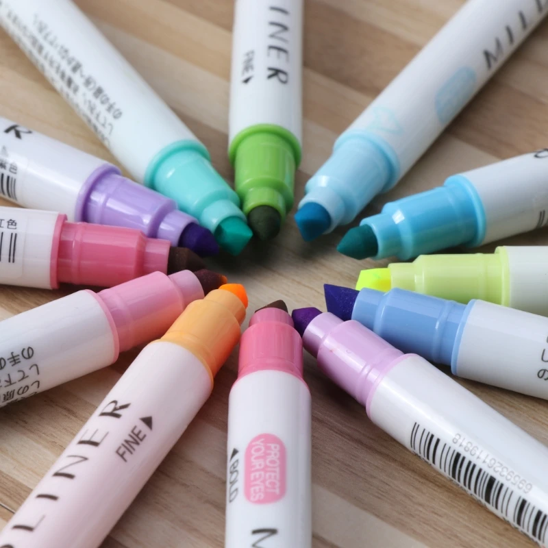 12 цветной хайлайтер художника двуглавый флуоресцентный эскиз Маркеры Ручка Школа