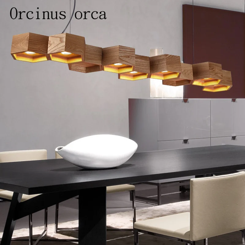 

Hot Nordic wooden dining room chandelier honeycomb Bar Cafe LED wood honeycomb chandelier lamp free shipping