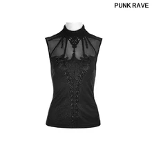 Готический жаккард бахрома кружевная лента ничья струна регулируемая застежка воротник футболка без рукавов латинская футболка Панк рейв WT-496BXF