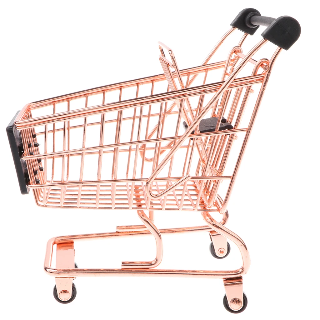 Mini Metal Shopping Cart Salesman Sample Kids Pretend Play Toy - Rose Gold
