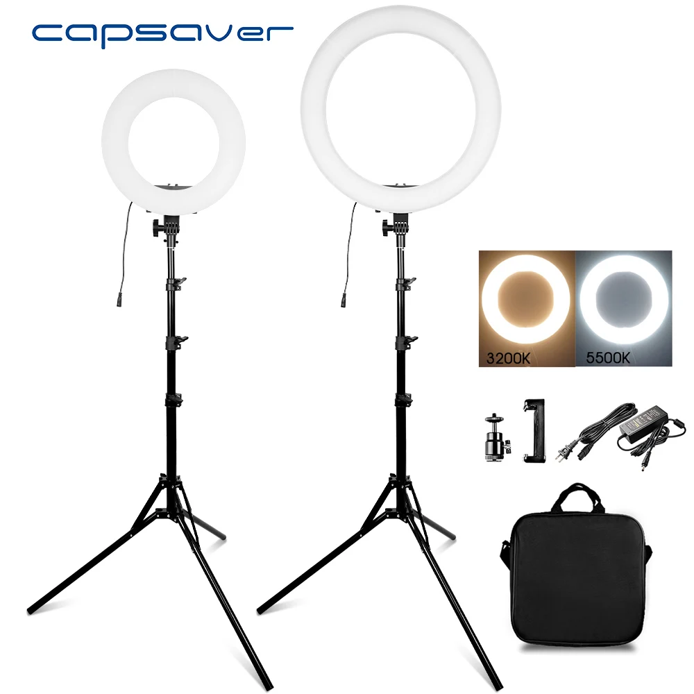Кольцевой светильник capsaver 14 &quot18&quot лампа для макияжа двухцветная кольцевая 3200K