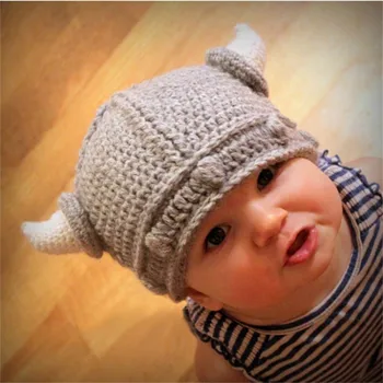 

Kids Viking Wicing Pirate Hats Knitted Cute Devil Baby Hat for Winter Handmade Wool Hat with Horns Boys Cosmetic Beanie Cap