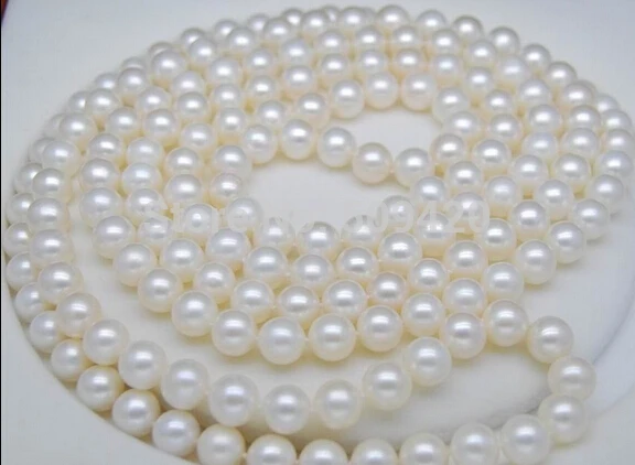 

~~ Free Shipping Natural 8-9mm AAA+ white pearl necklaces 60"Long