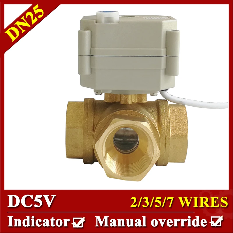 

Tsai Fan Quality 1'' Electric Valve 3 Way T port L port Horizontal Motorized Ball Valve With Manual Override DC5V 2/3/5/7 Wires