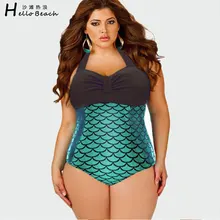 HELLO, пляжный, с принтом русалки, сдельный купальник, женский купальник, бандо, купальный костюм, монокини, Новые Купальники больших размеров