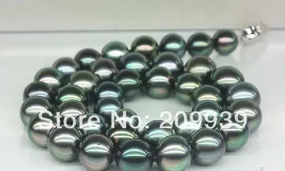 

huij 003289 12mm round tahitian black pearl necklace 925SILver clasp