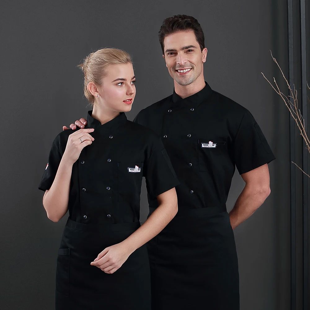 Новый унисекс качество дышащий с короткими рукавами Униформа Professional Hotel Ресторан подставка для кухни услуги комбинезоны пальто рубашка