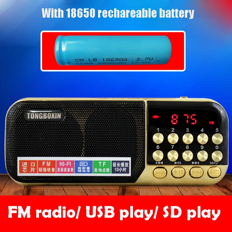 Wholesale With 18650 Chargeable Battery Portable USB TF Speaker MP3 Audio Player FM Radio Time Clock Support 3.5mm Earphone Out Wholesale With 18650 Chargeable Battery Portable USB TF Speaker MP3 Audio Player FM Radio Time Clock Support 3.5mm Earphone Out