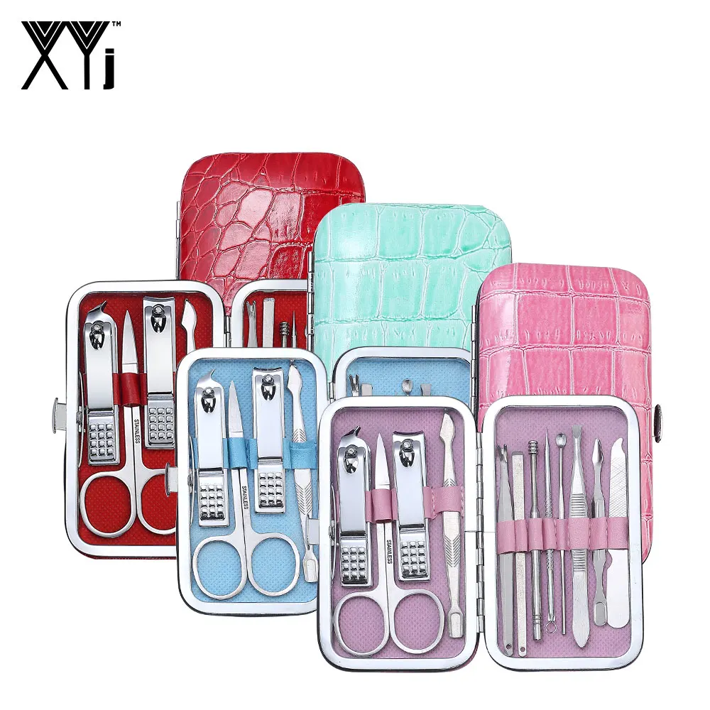 

XYj 12 in 1 New Arrival Manicure set Nail Clippers Kit File Nail Care Tools Kit Pedicure Manicure Tools with Bright Colored Case
