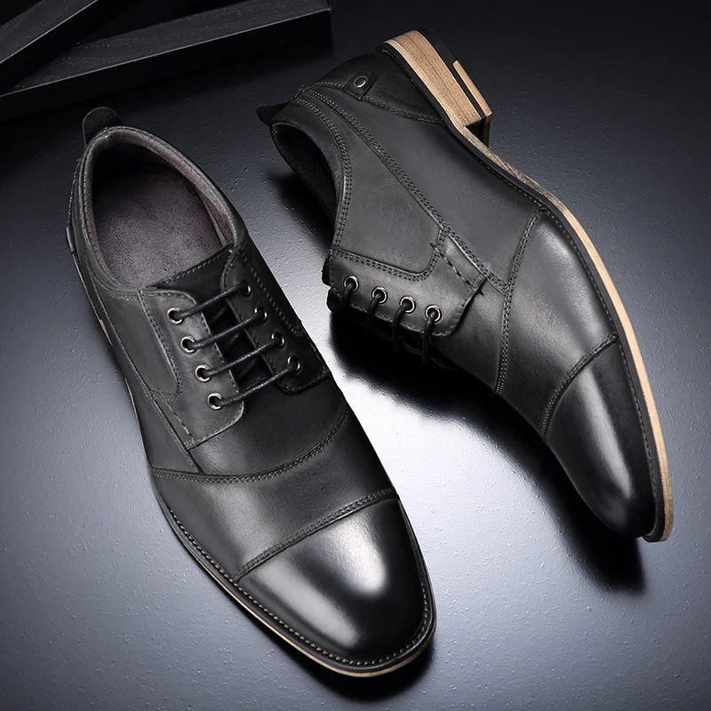2019 Spring New Men's Business Dress Shoes Genuine Leather England Fashion Casual Oxfords Shoes Classic Three Colors Size 7.5-13