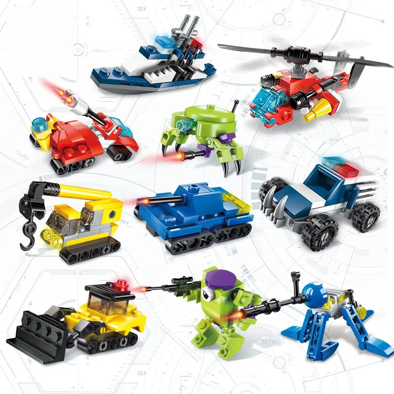 

Enlightenment Compatible Conversion Series Building Block Assembly for Military Engineering Fire Robot Model Children Toy