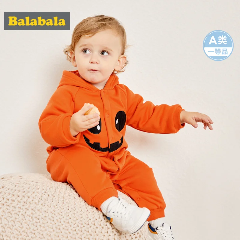 

Balabala Infant Baby Girl Boy 100% Cotton Lined Hooded Pumpkin Jumpsuit Snap Closure Newborn Babys One-Piece Set for Winter